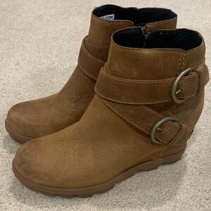 Sorel Tan Ankle Booties with Buckle Detail